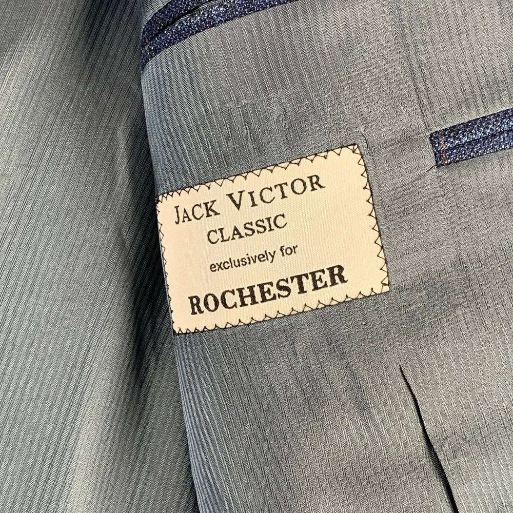 Jack Victor Blazer Jacket Men 54R E Thomas Linen Silk Kingwood Windowpane Blue